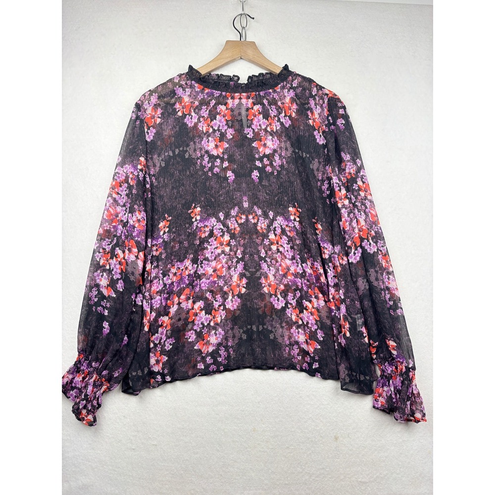 Simply Vera Vera Wang Blouse Womens XXL Sheer Smocked Neck Floral Chiffon